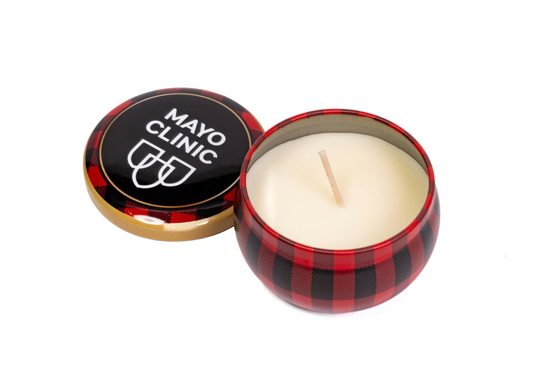 Candle, buffalo plaid