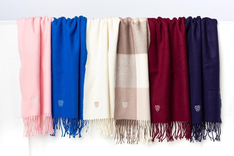 Scarves, embroidered Mayo Clinic logo